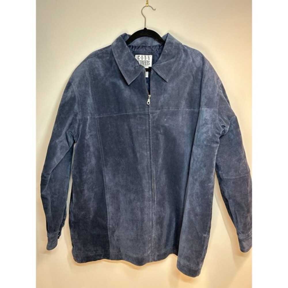 City Streets Men’s Suede Bomber Jacket in Slate Blue